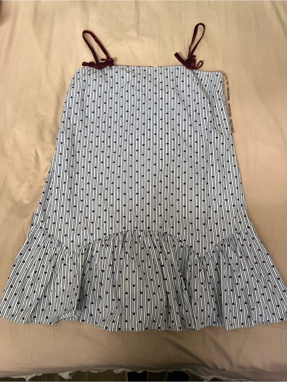 Avec Les Filles White & Navy Striped Heart with Burgundy Tie Straps